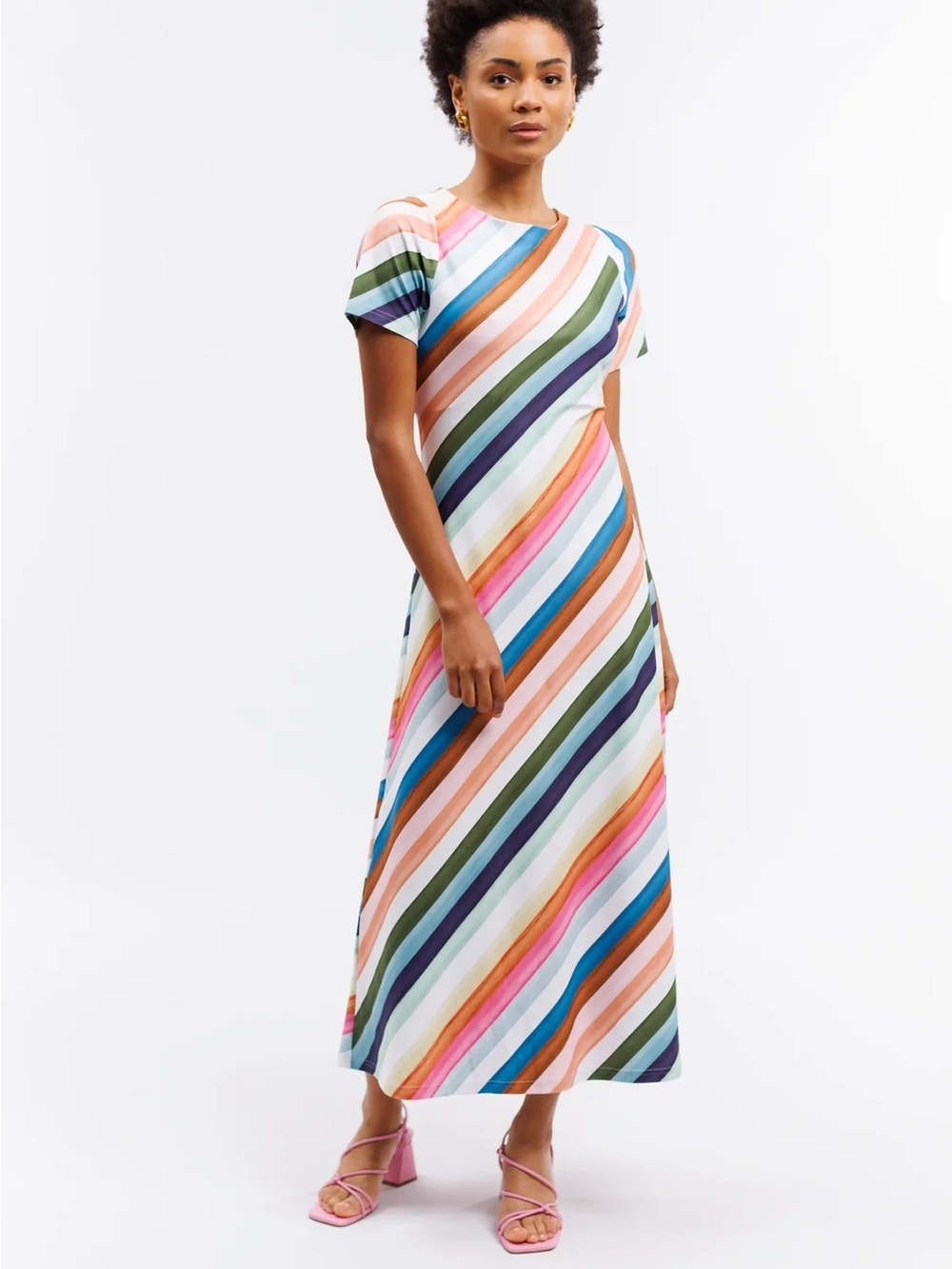 NWT Smith & Quinn Celine GoGo Diagonal Striped Maxi Dress in Multicolor SZ M